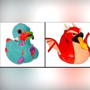Wild Republic Rubber Ducks Duck Lot Red Dragon & Teal Zombee Mold Safe Float 4"